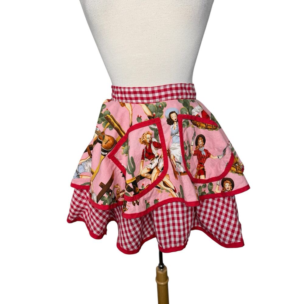 Retro Cowgirl Pinup Western Gingham Plaid Apron Red White CUPCAKE PROVOCATEUR